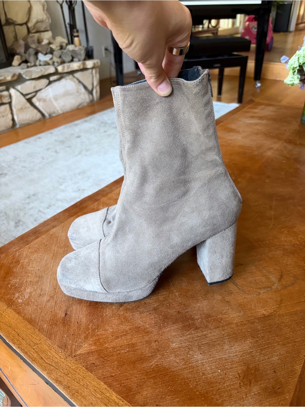 Free People Taupe Suede Platform Block Heel Ankle Boots